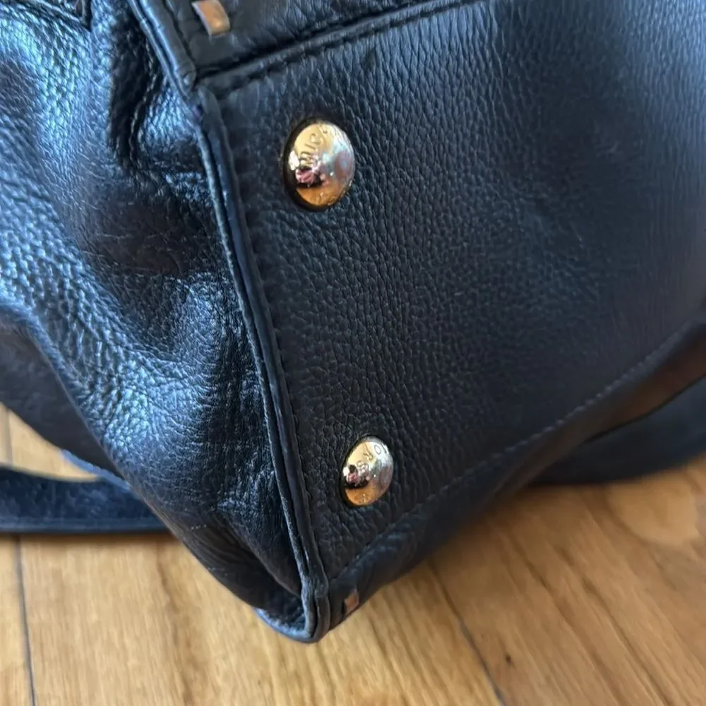 micheal kors black and gold stitched hamilton bag  with lock & key